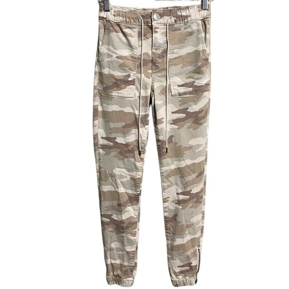 American Eagle Jogger Jeans Size 0R Beige Camo Denim Drawstring Zip Ankles - Picture 1 of 10